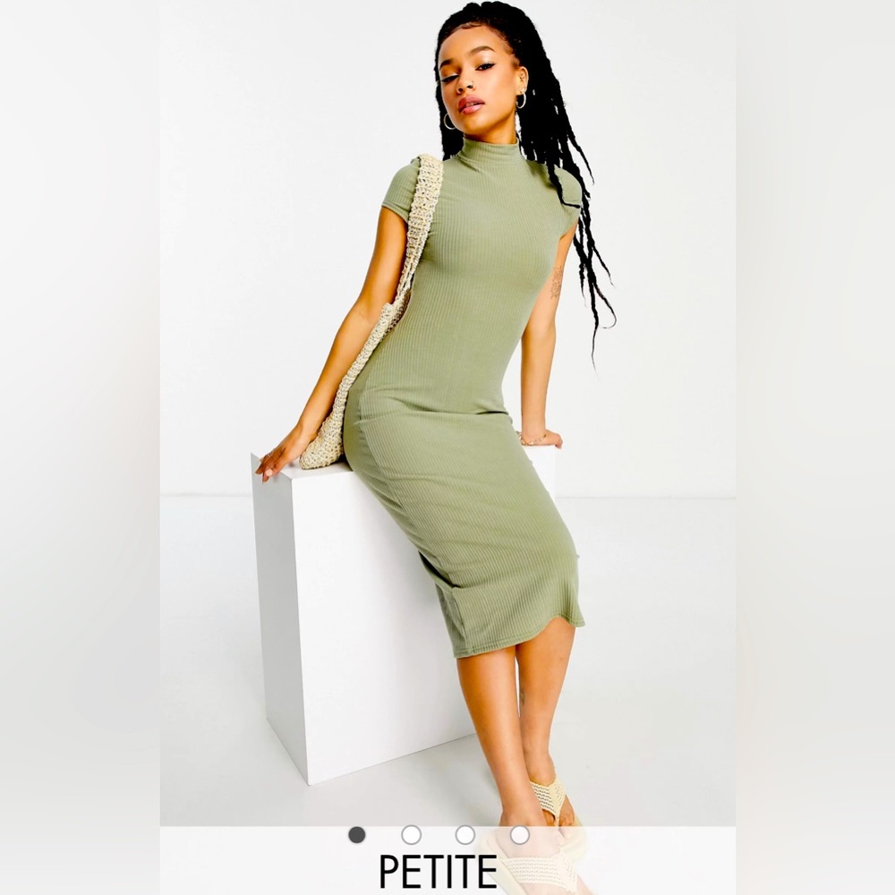 ASOS NWT size 4p Miss Selfridge Petite rib backless midi dress in khaki